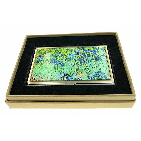 Irises Business Card Holder, Vincent Van Gogh Brass & Glass Case, Gift Boxed - Picture 4 of 6